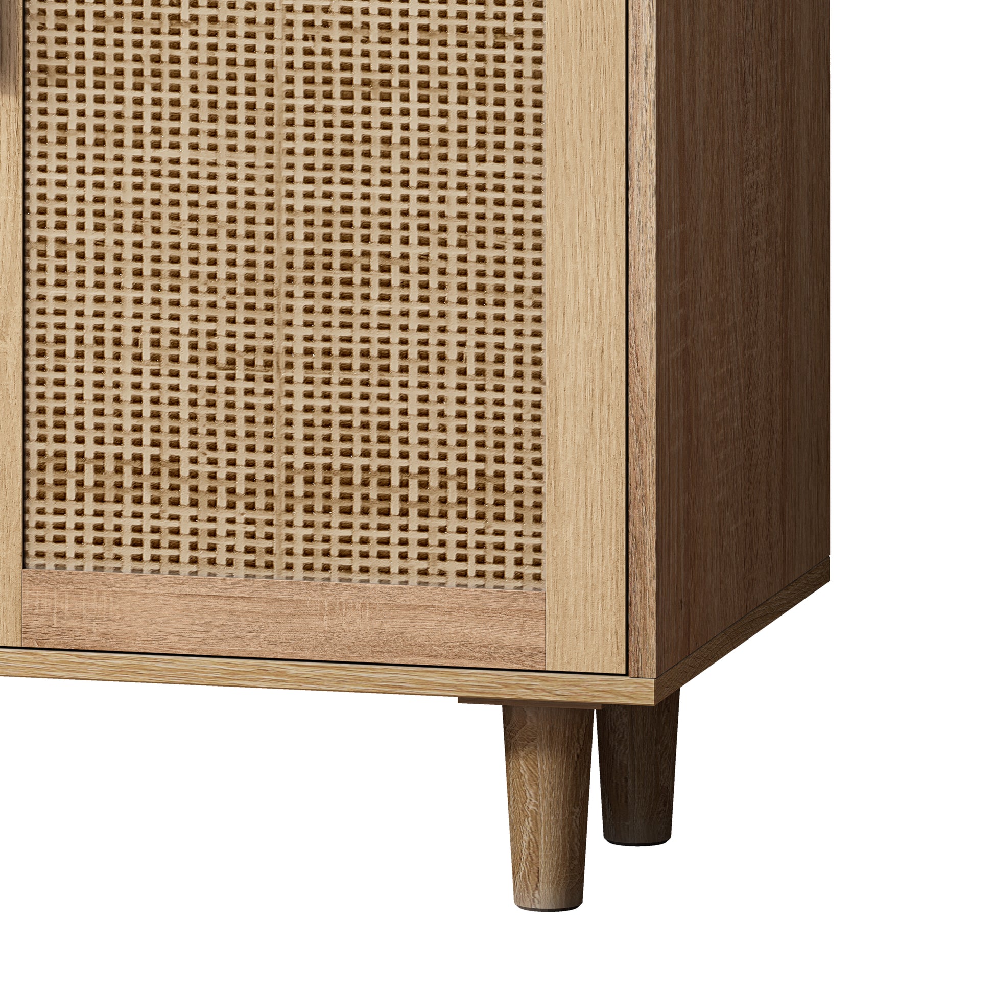 62.20"Elegant And Functional 4 Door Rattan Decorative Storage Cabinet,For Bedroom,Living Room,Office,Easy Assembly Natural Particle Board