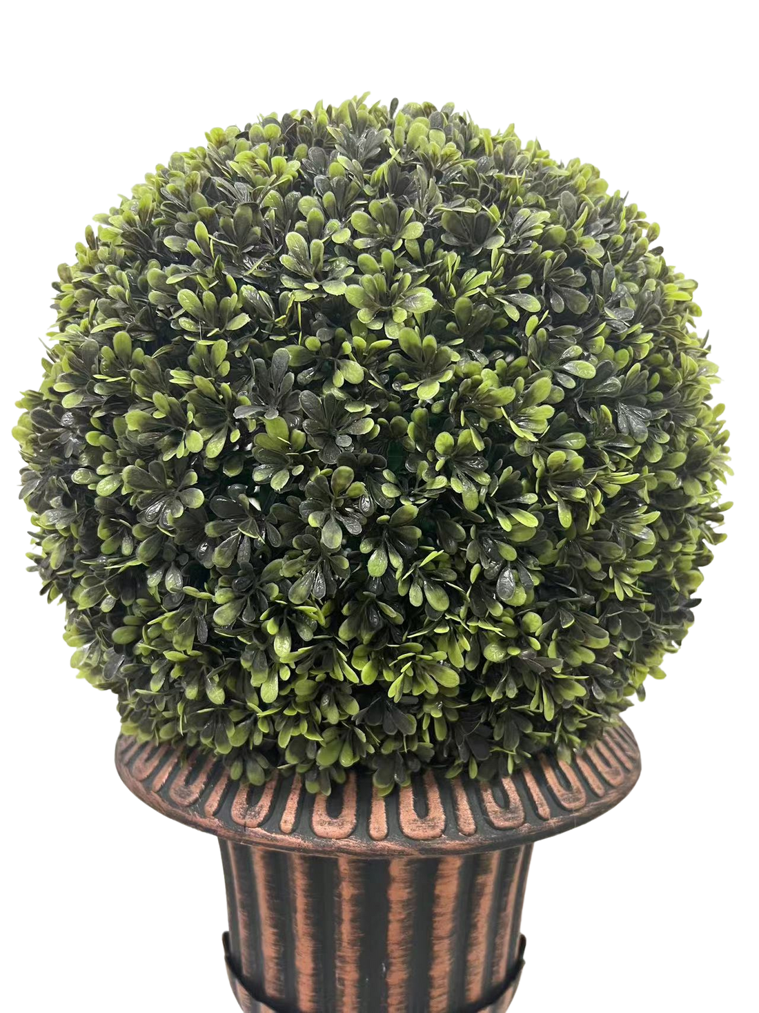 24" Ball Topiary In Bronze Pedestal Pot, Artificial Faux Plant For Indoor And Outdoor Green Plastic