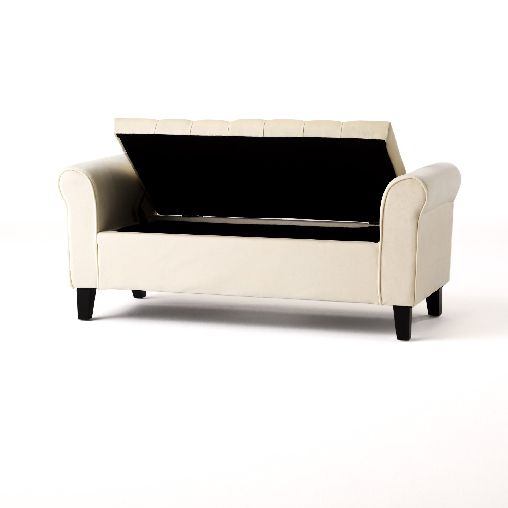 Hayes Armed Storage Bench Ivory Velvet