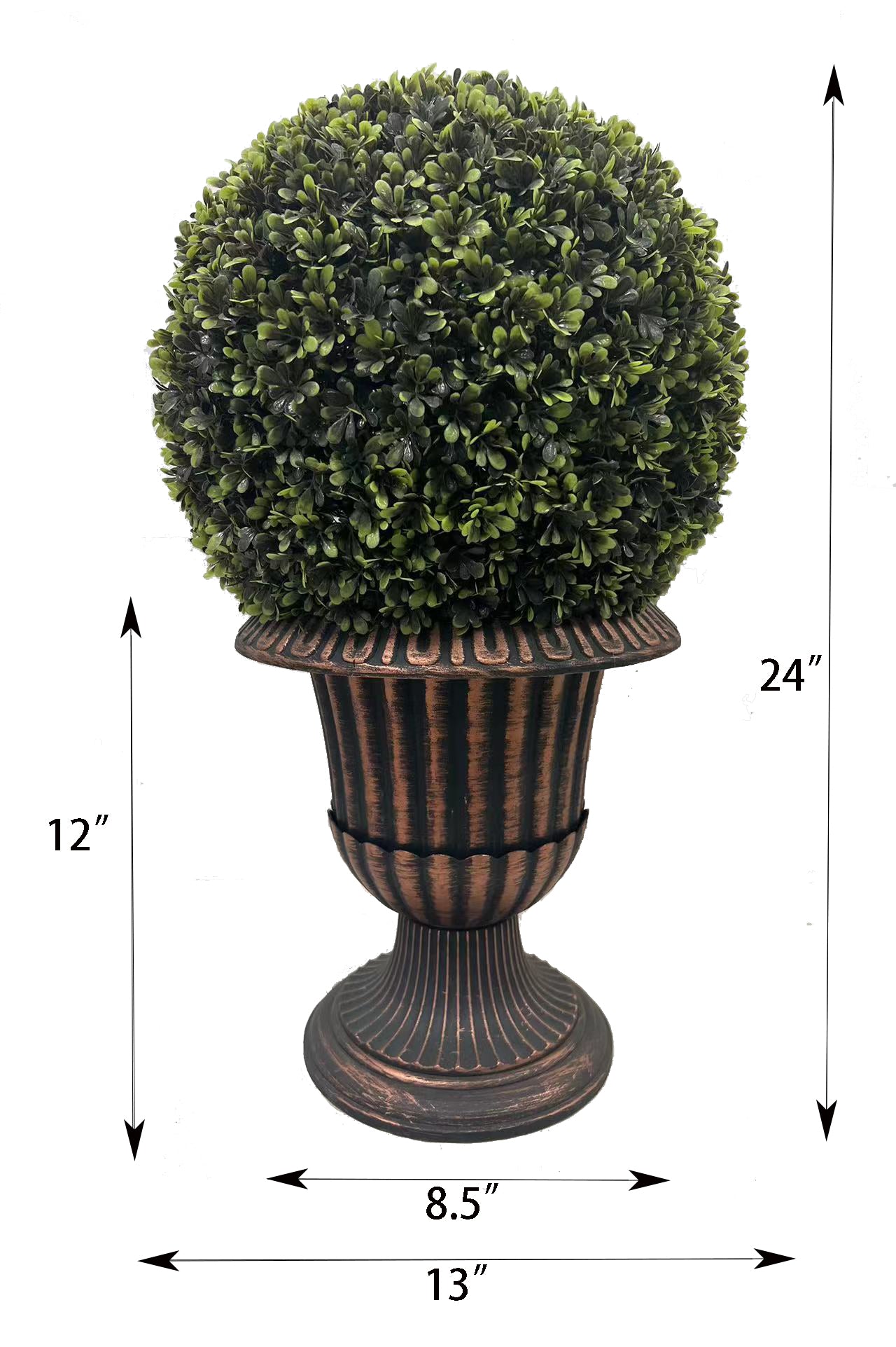 24" Ball Topiary in Bronze Pedestal Pot,