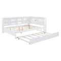 Wooden Full Size Daybed With Twin Size Trundle, Daybed With Storage Shelf And Usb Charging Ports,White Full White Wood