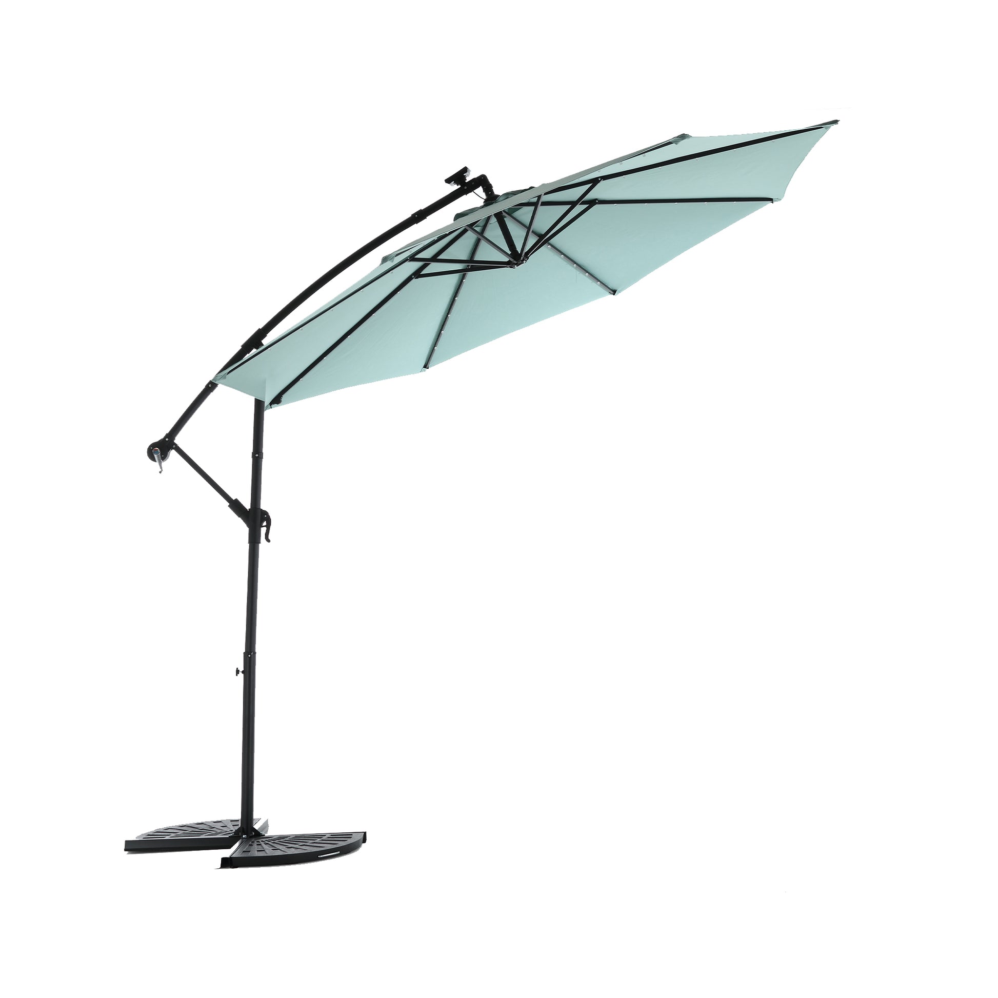 lime green patio umbrella with solar lights 10ft Solar LED Offset Hanging Market Patio Umbrella ( Light green )(No Base)