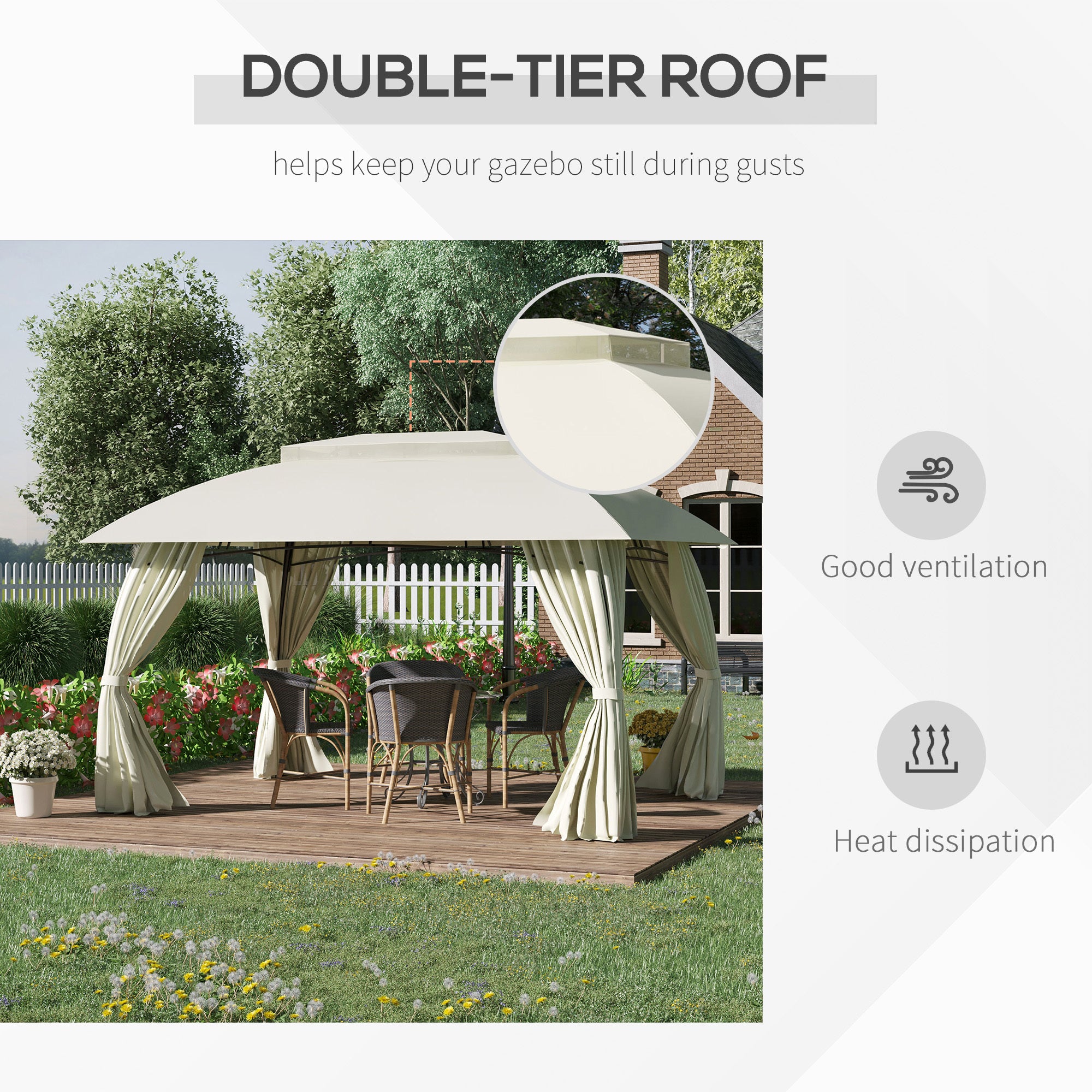 10' x 13' Patio Gazebo Canopy, Double Vented Roof beige-steel