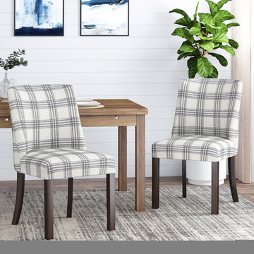 Dining Chair Grey Plaid Fabric