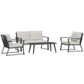 4 Piece Patio Furniture Set, Aluminum Conversation Set, Outdoor Garden Sofa Set With Armchairs, Loveseat, Center Coffee Table And Cushions, Cream White White Metal