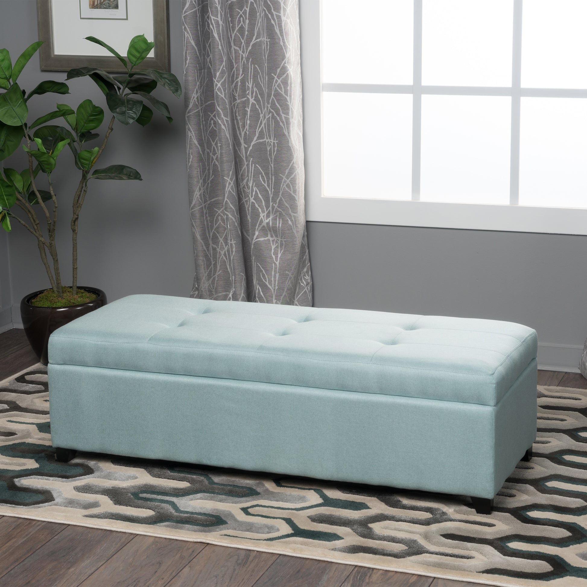 Brentwood Storage Ottoman Light Blue Fabric