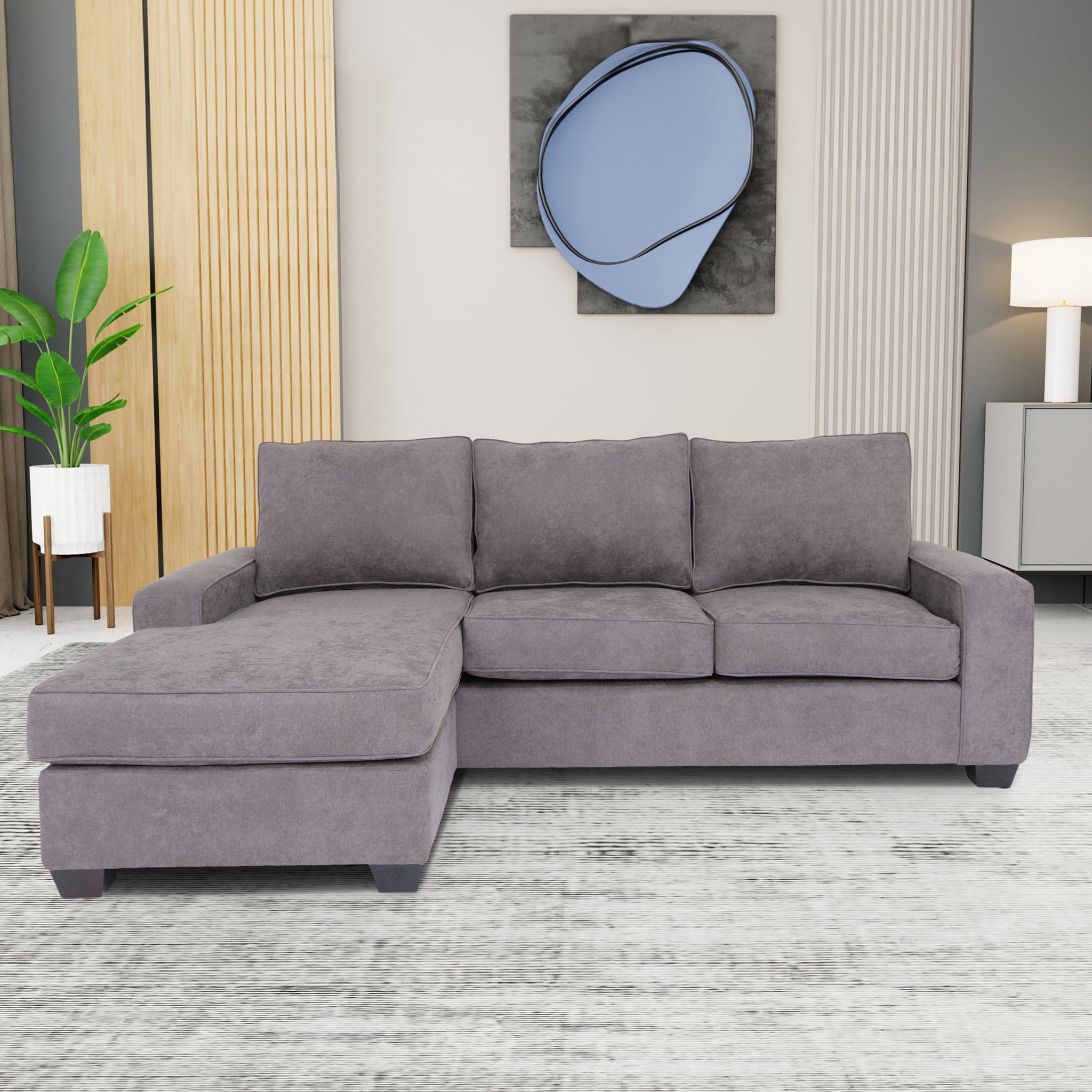 Grey L Shaped Sectional Sofas For Living Room, Modern Reversible Sectional Couches For Bedrooms, Apartment With Solid Wood Frame Polyester Nylon Grey Wood Foam Polyester