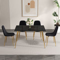 Modern Minimalist Rectangular Black Imitation Marble Dining Table, 0.3 Inches Thick, Gold Color Metal Legs, Suitable For Kitchen, Dining Room, And Living Room 51.2