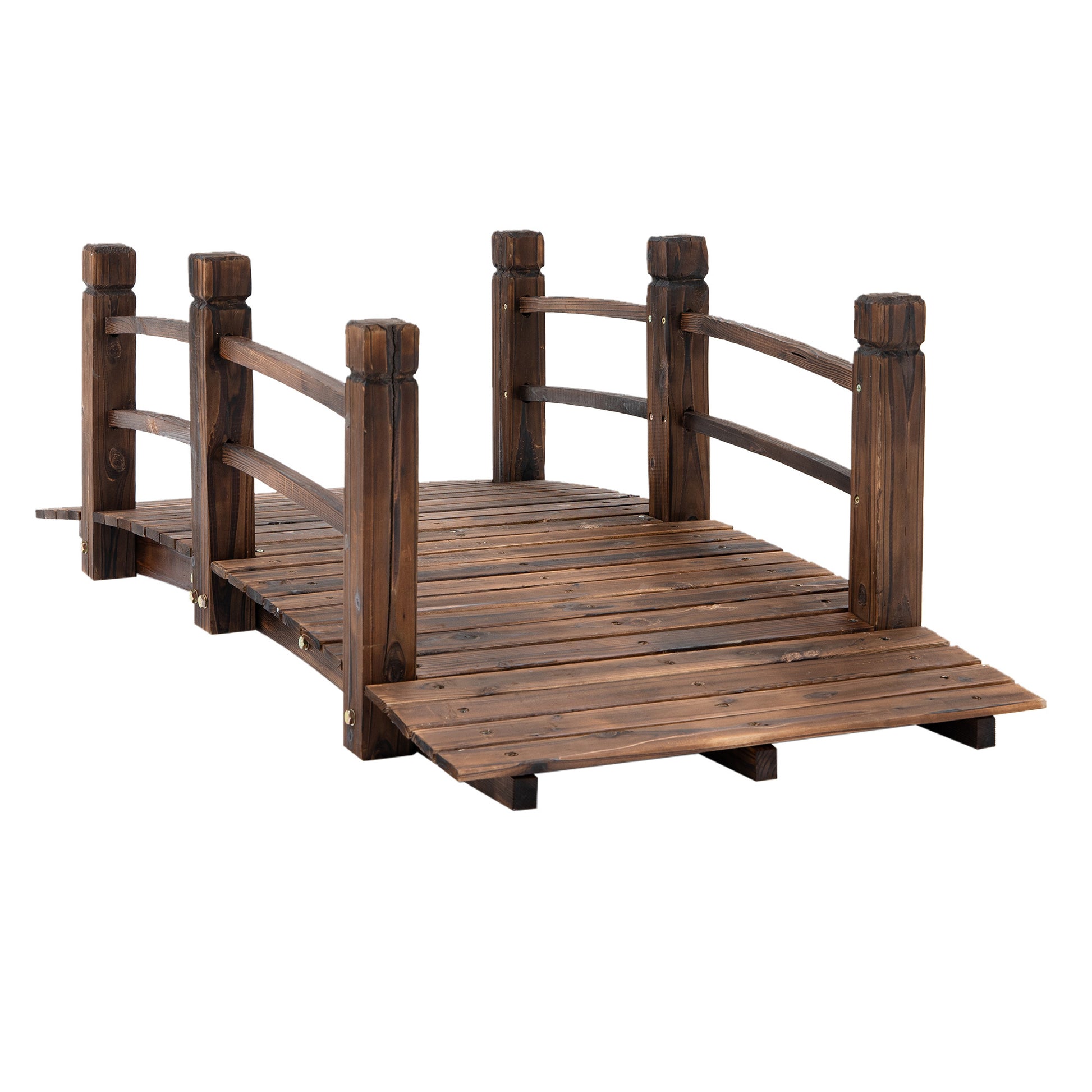 Fir Wood Garden Bridge Arc Walkway With Side Railings For Backyards, Gardens, And Streams, Stained Wood, 60" X 26.5" X 19" Brown Wood