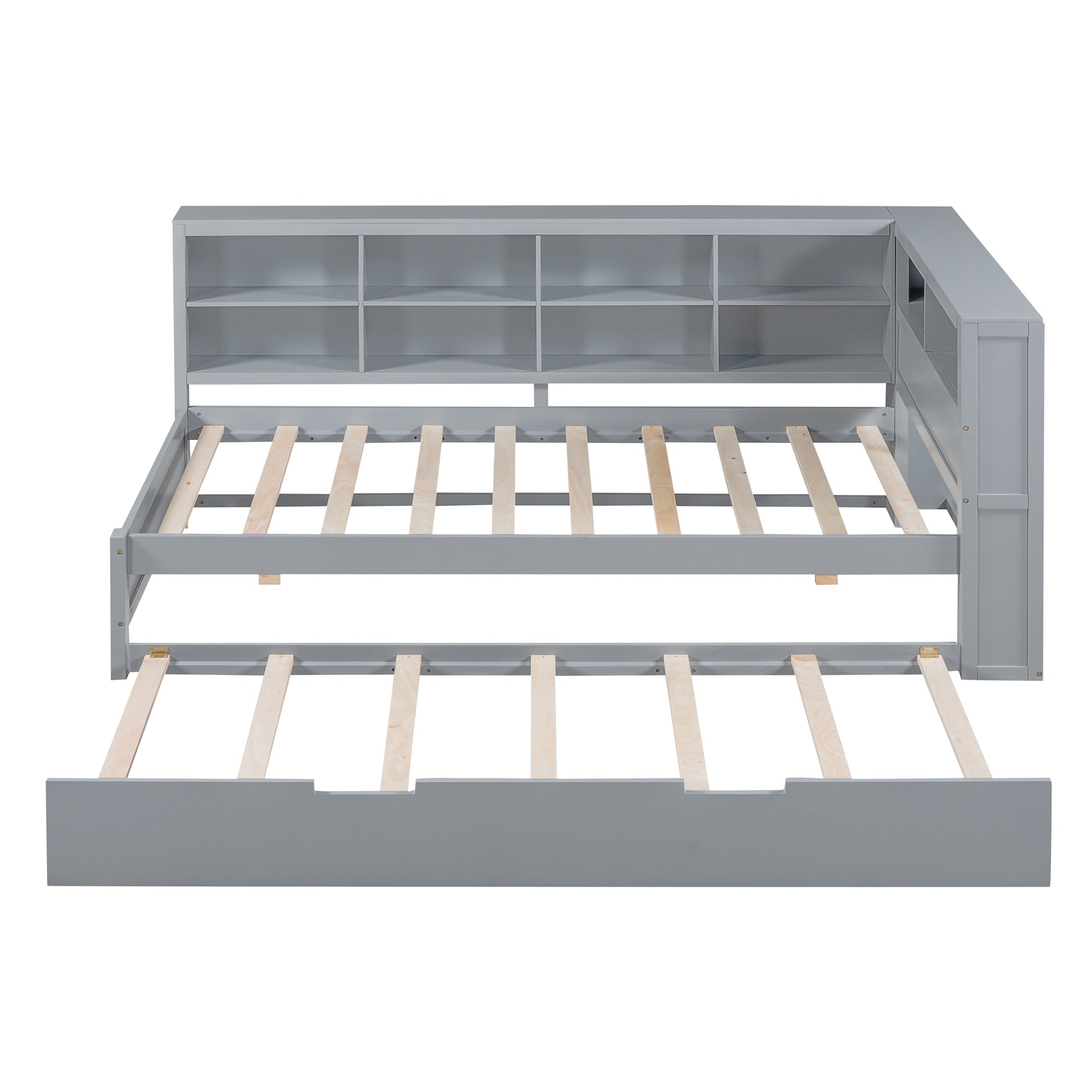 Wooden Twin Size Daybed With Twin Size Trundle, Daybed With Storage Shelf And Usb Charging Ports,Grey Twin Grey Wood