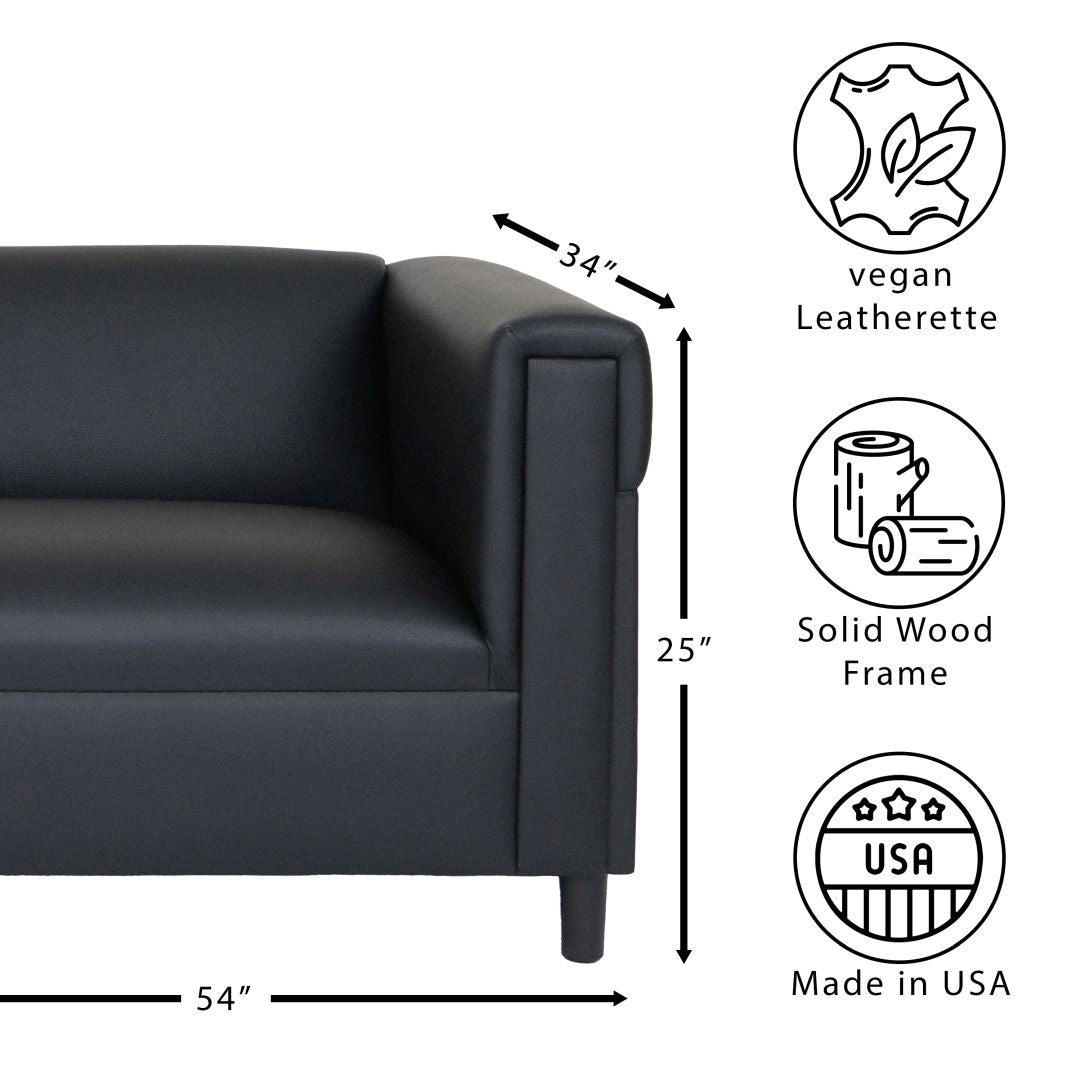 Black Broadway Faux Leather Loveseat Sofa For Living Room, Modern D Cor Beautiful Seat Mini Small Couches For Small Spaces And Bedroom With Solid Wood Frame Black Wood Foam Faux Leather