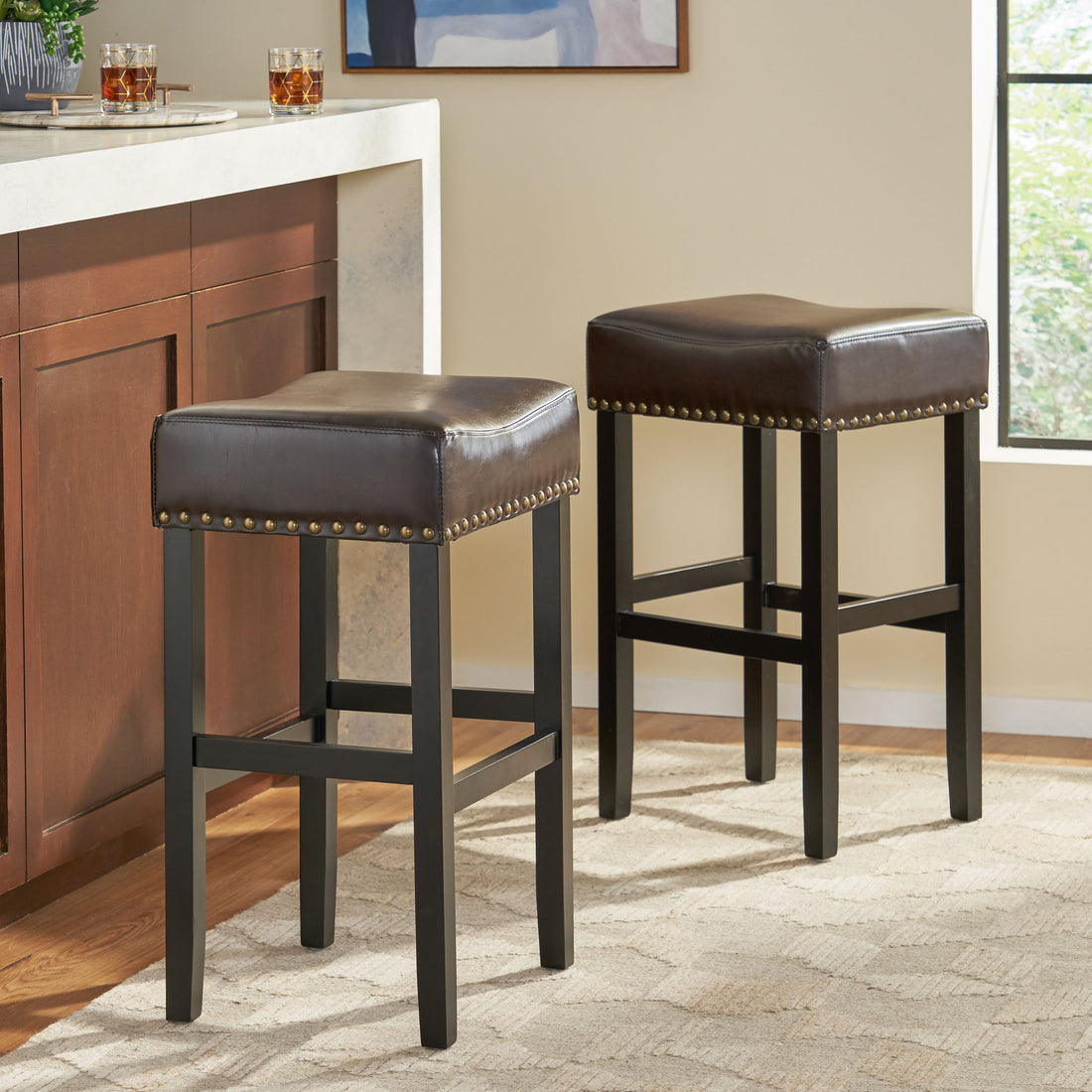 Old Sku: 74515.00 30 Inch Backless Brown Leather Counter Stool Set Of 2 Brown Set Of 2 Leather