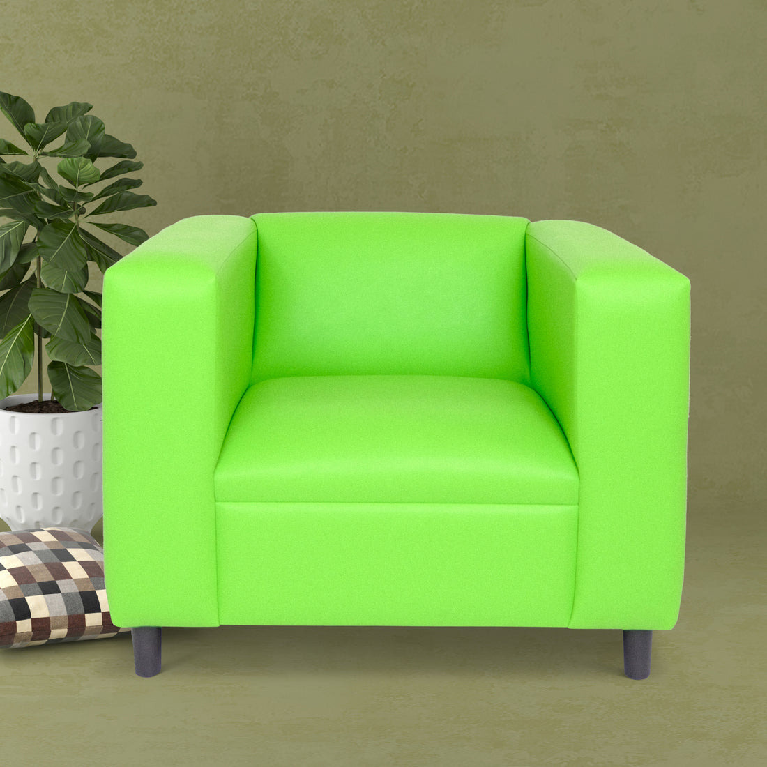 Green Faux Leather Sofa Chair, Modern Sofa Chair For Living Room, Bedroom And Apartment With Solid Wood Frame Green Wood Foam Vinyl