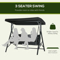3 Seat Patio Swing Chair, Porch Swing Glider With Cushion, 3 Throw Pillows & Adjustable Canopy For Porch, Garden, Poolside, Backyard, Black Black Steel
