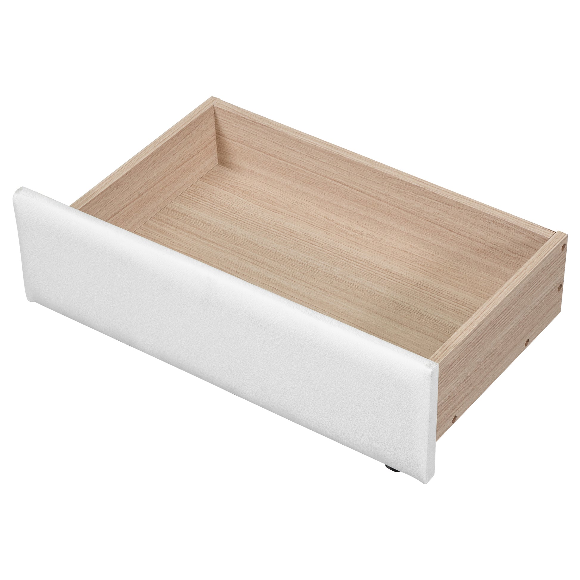 Full Size Upholstered Platform Bed With Seashell Shaped Headboard, Led And 2 Drawers, White Box Spring Not Required Full White Wood Bedroom Bed Frame Faux Leather Upholstered