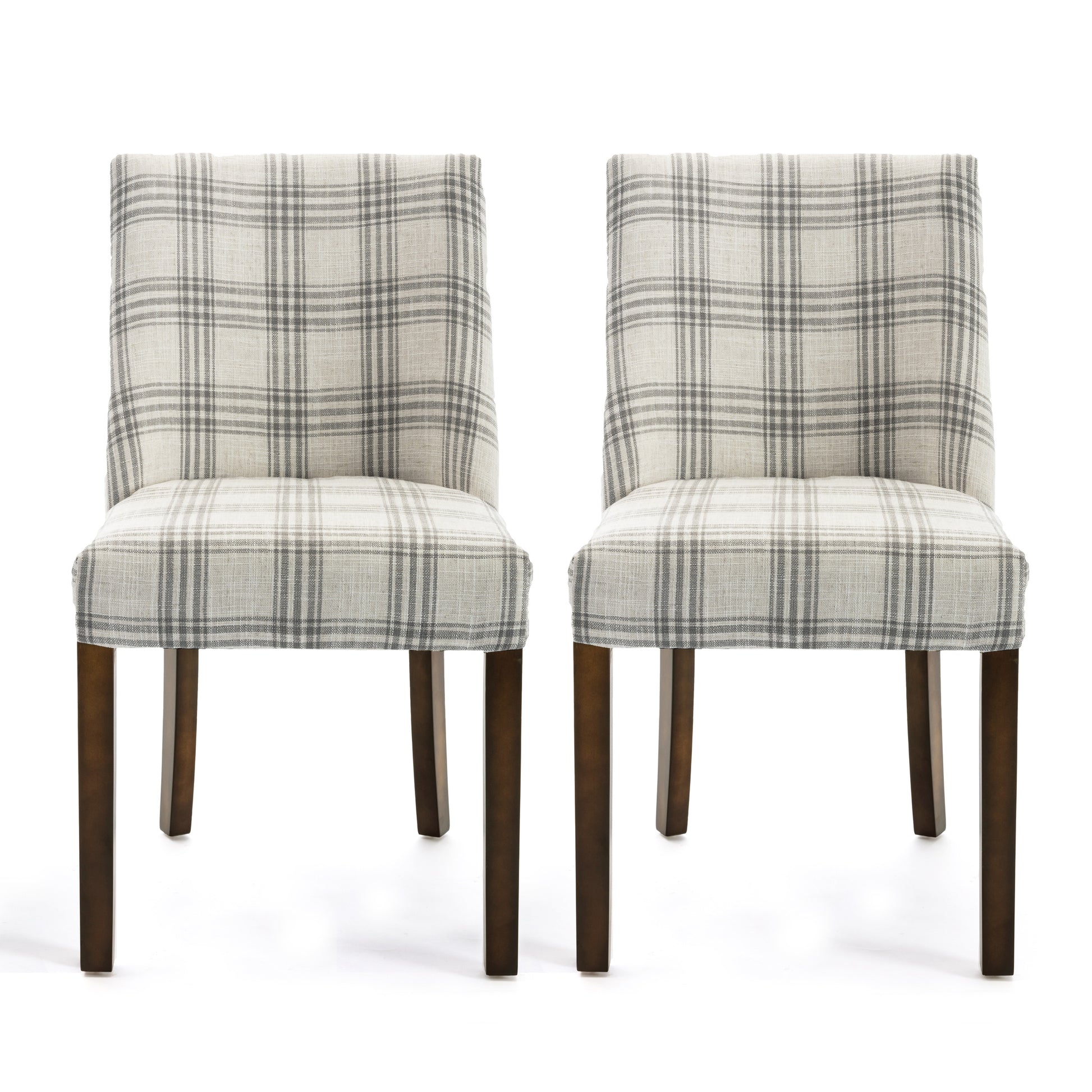 Dining Chair Grey Plaid Fabric