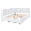 Wooden Full Size Daybed With Twin Size Trundle, Daybed With Storage Shelf And Usb Charging Ports,White Full White Wood