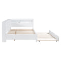 Wooden Full Size Daybed With Twin Size Trundle, Daybed With Storage Shelf And Usb Charging Ports,White Full White Wood