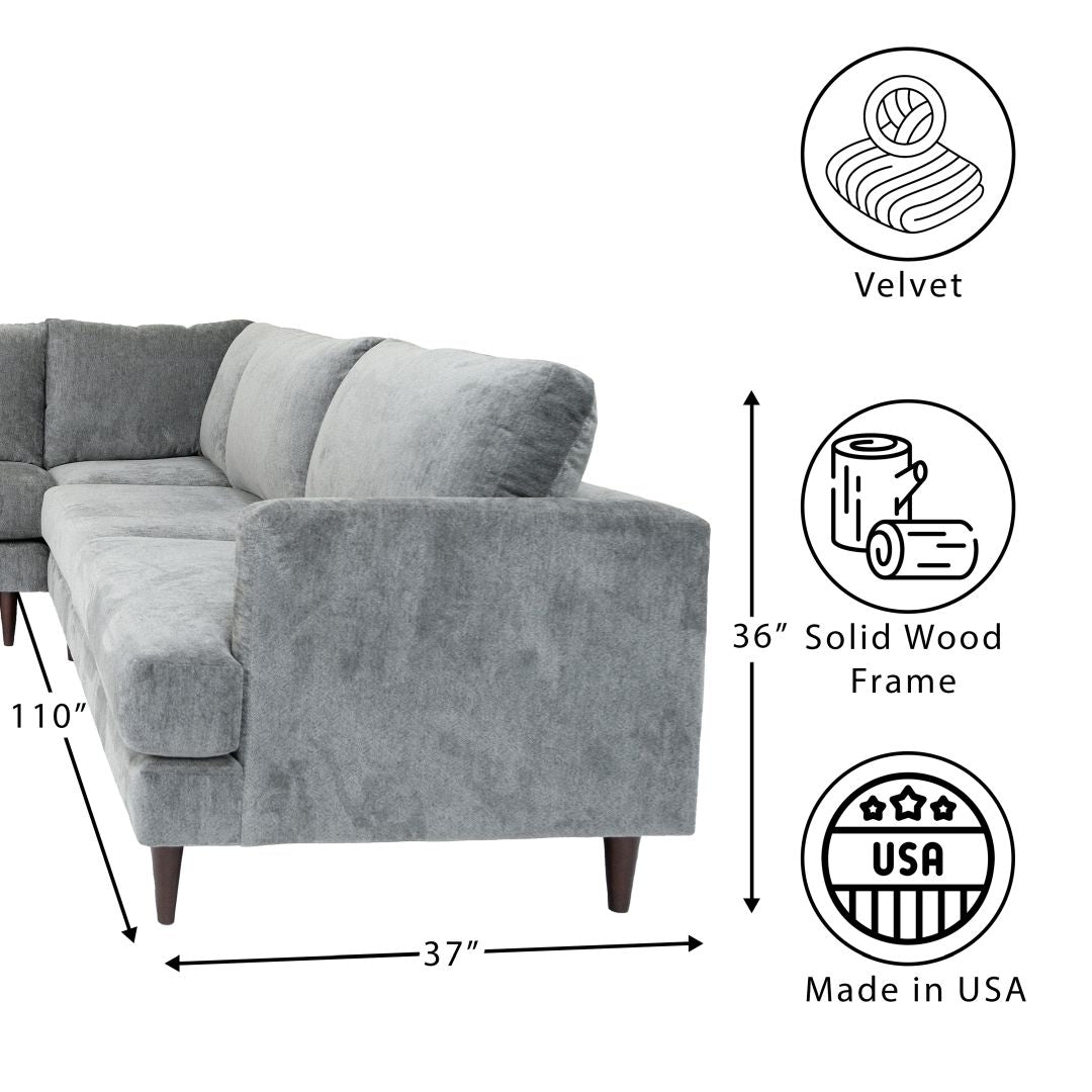 L Shaped Sectional Sofas For Living Room, Modern Sectional Couches For Bedrooms, Apartment With Solid Wood Frame Velvet, Silver Silver Wood Foam Velvet