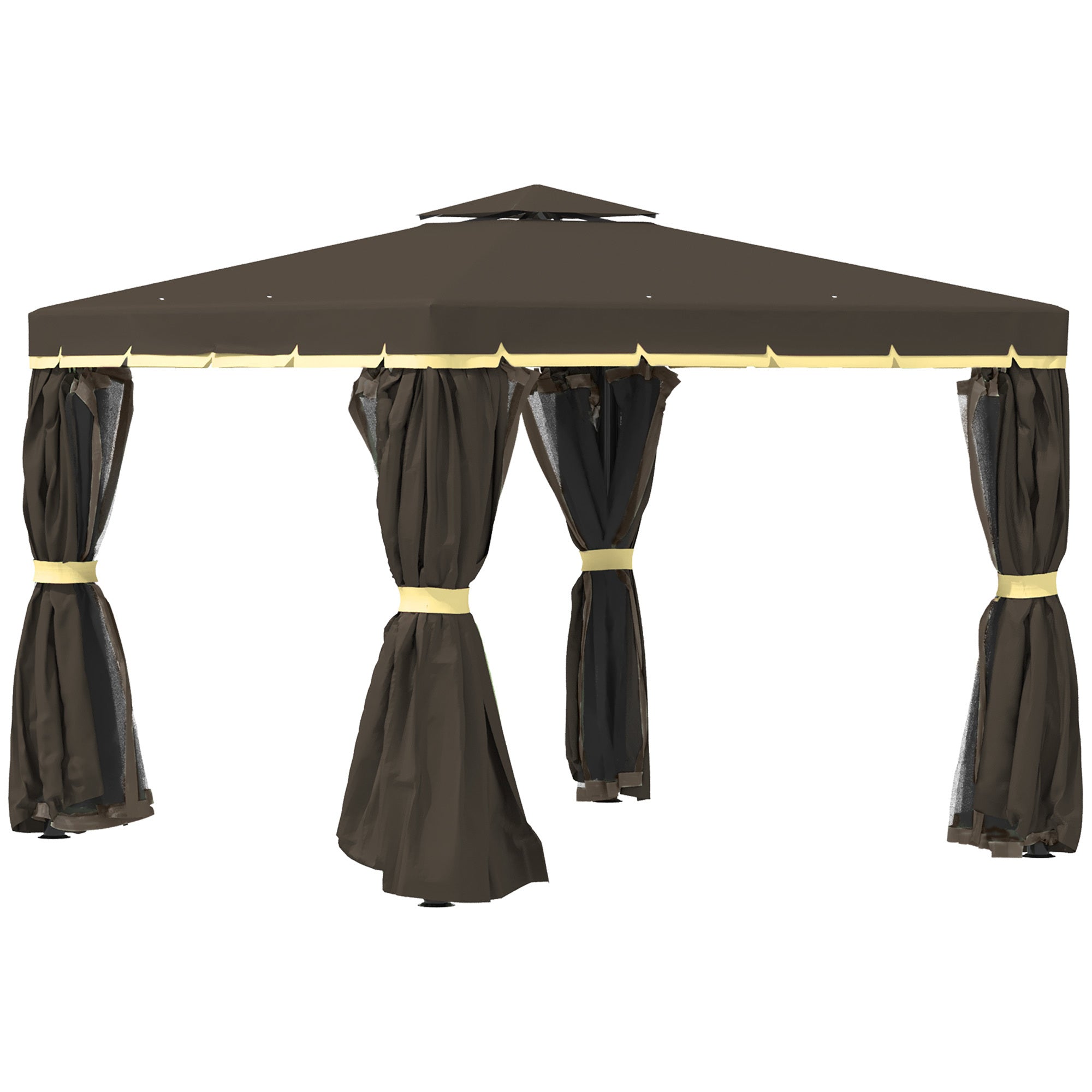 10' x 10' Patio Gazebo, Aluminum Frame Double Roof coffee-polyester