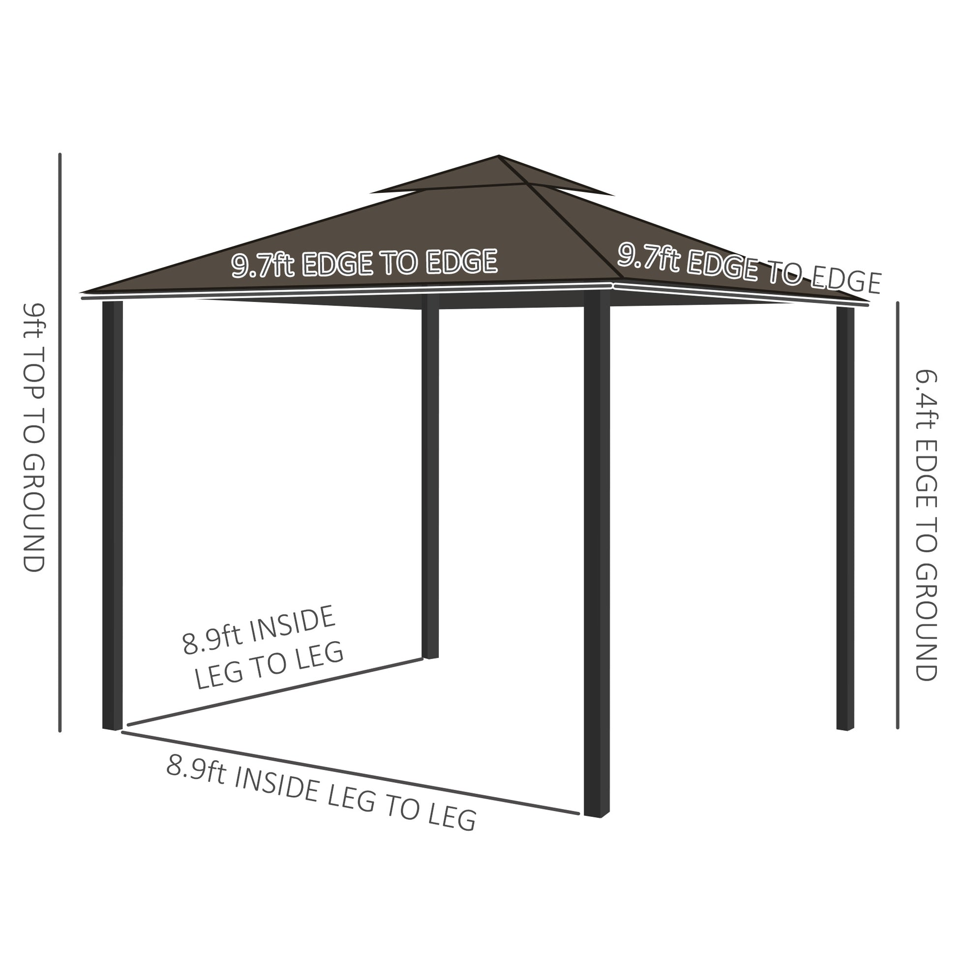 10' X 10' Patio Gazebo, Aluminum Frame Double Roof Outdoor Gazebo Canopy Shelter With Netting & Curtains, For Garden, Lawn, Backyard And Deck, Coffee Coffee Polyester