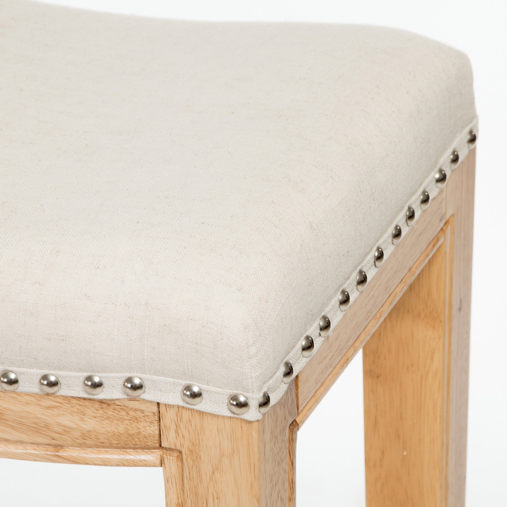 Tiffin Studded Barstool Beige Natural Wood Fabric