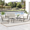 4 Piece Patio Furniture Set, Aluminum Conversation Set, Outdoor Garden Sofa Set With Armchairs, Loveseat, Center Coffee Table And Cushions, Cream White White Metal