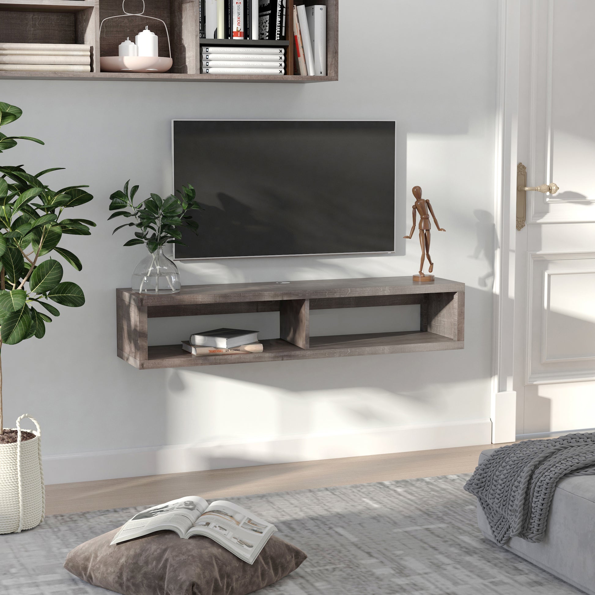 Wall Mounted Tv Stand, Media Console Floating Storage Shelf For Living Room Or Home Office, Dark Grey Dark Gray Particle Board