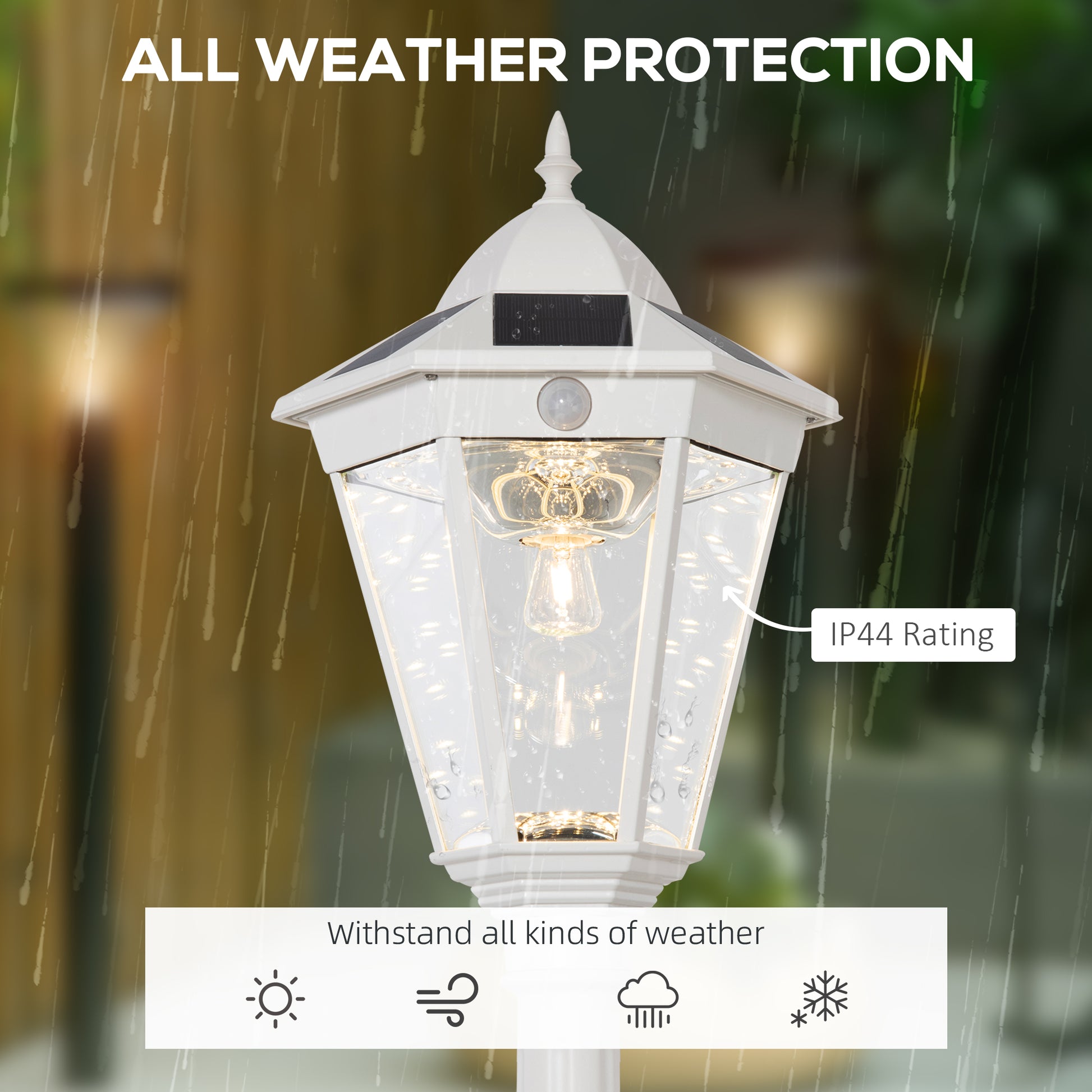 77" Solar Lamp Post Light, Waterproof Aluminum Outdoor Vintage Street Lamp, Motion Activated Sensor Pir, Adjustable Brightness, For Garden, Lawn, Pathway, Driveway, White Brown Metal