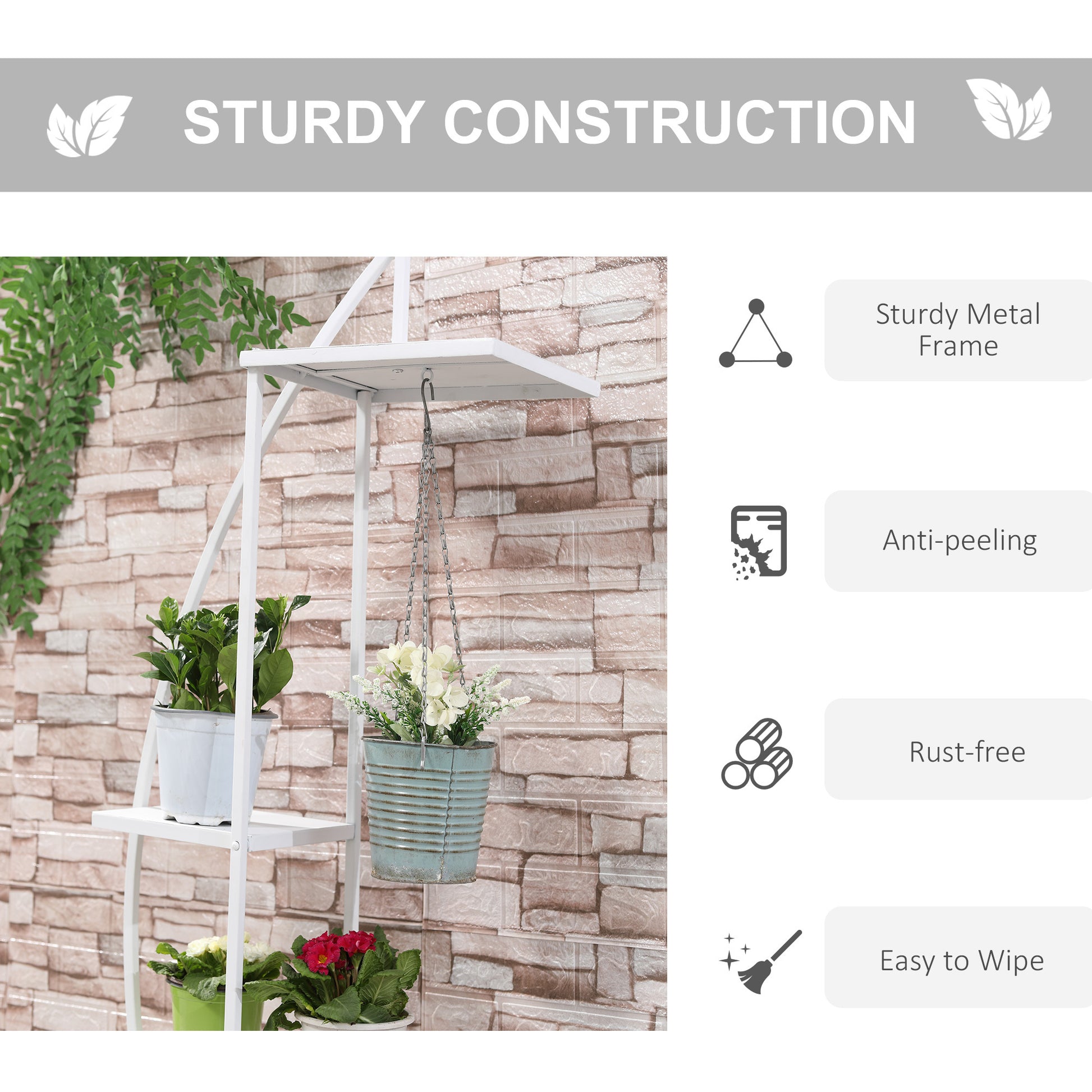 free standing pot plant hanger 5 Tier Metal Plant Stand With Hangers, Half Moon Shape Flower Pot Disp