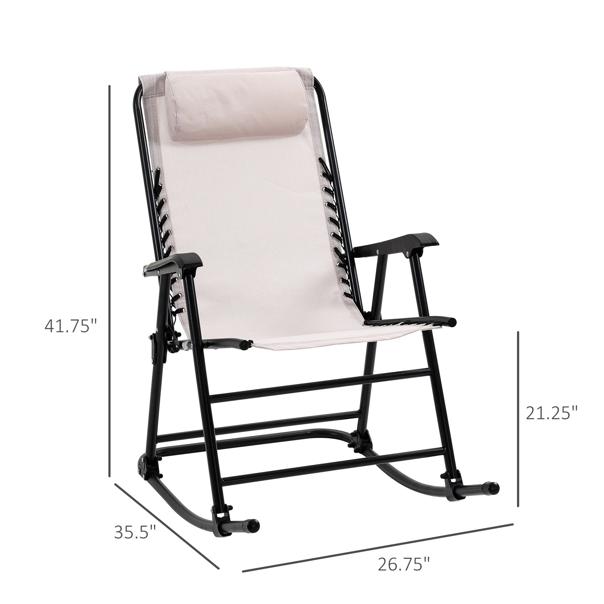Oversized Folding Rocking Camping Chair Set Of 2, Outdoor Rockers With Headrests, Zero Gravity Bungee Lawn Chairs For 2 Adults, Cream White White Steel