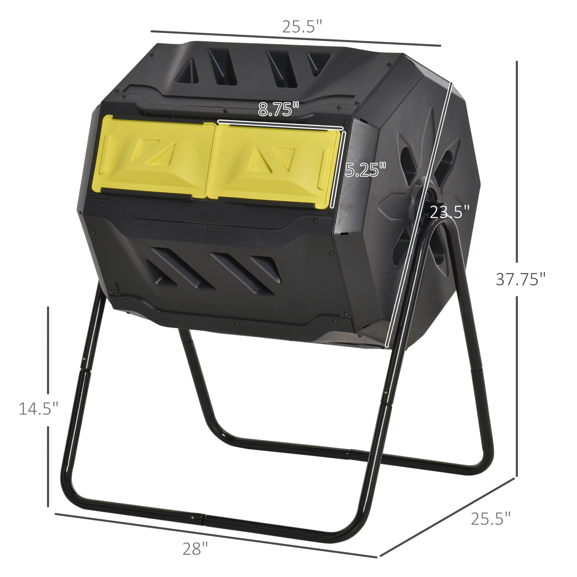 Tumbling Compost Bin Outdoor 360 Dual Rotating Composter 43 Gallon, Yellow Yellow Polypropylene