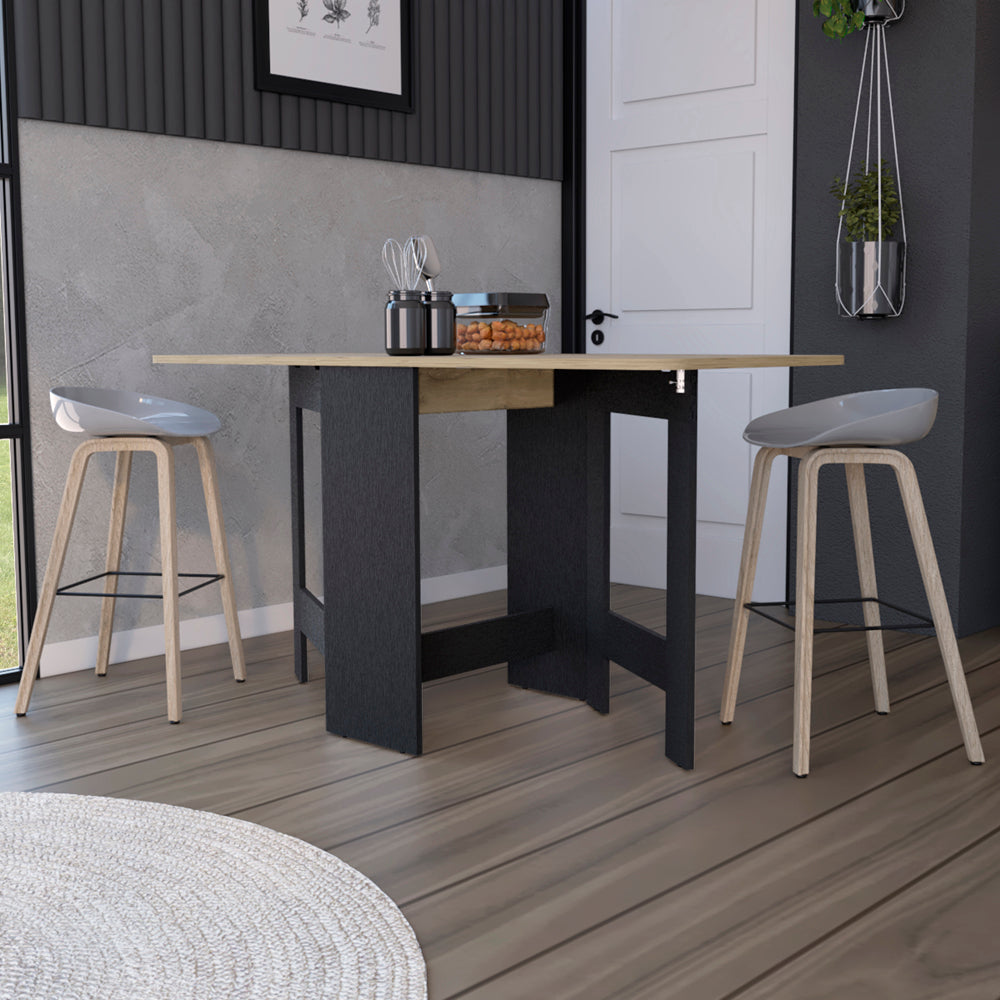 Folding Dining Table Evart, Living Room, Black Macadamia Multicolor Particle Board Engineered Wood