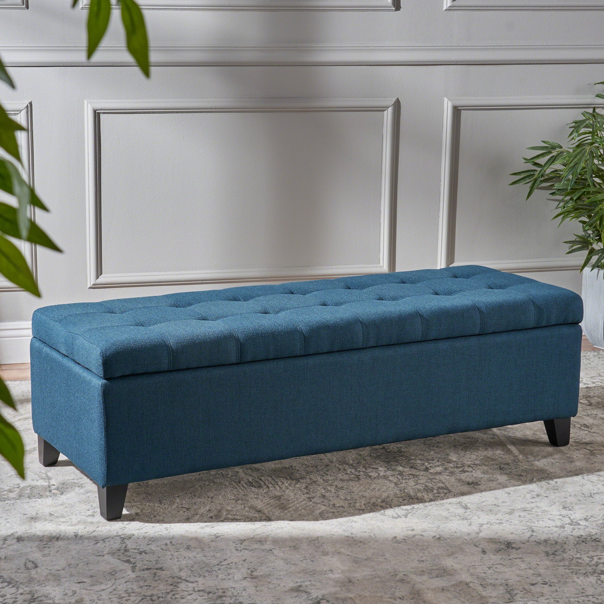 Storage Ottoman Navy Blue Fabric