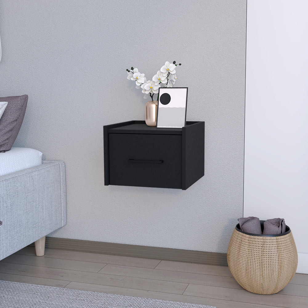 Floating Nightstand Calion, Bedroom, Black Black Particle Board Engineered Wood