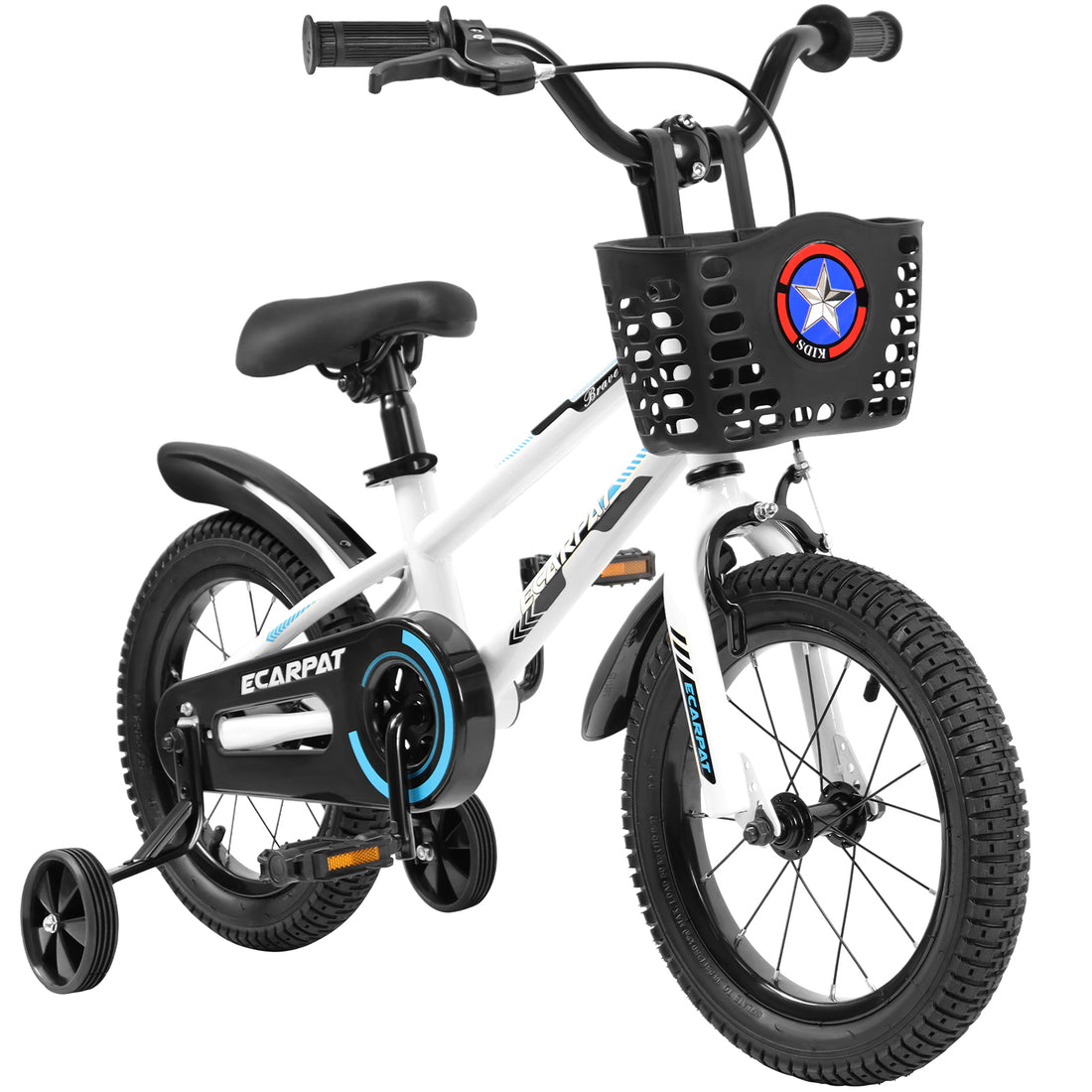 Kids Bike 16 Inch For Boys & Girls With Training Wheels, Freestyle Kids' Bicycle With Bell,Basket And Fender. White Steel