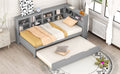 Wooden Twin Size Daybed With Twin Size Trundle, Daybed With Storage Shelf And Usb Charging Ports,Grey Twin Grey Wood