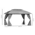 10' X 13' Patio Gazebo Canopy, Double Vented Roof, Steel Frame, Curtain Sidewalls, Outdoor Sun Shade Shelter For Garden, Lawn, Backyard, Deck, Gray Gray Steel