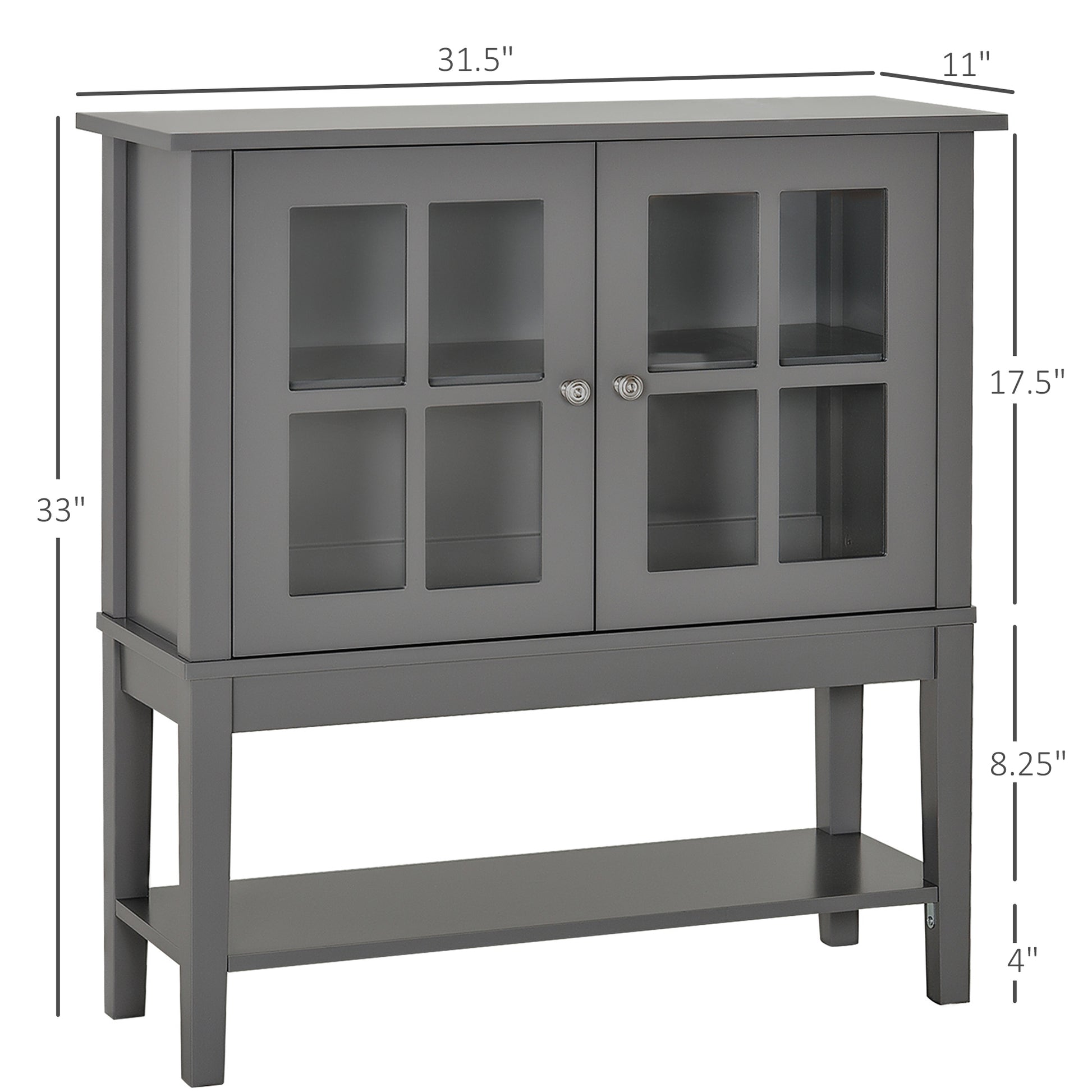 Coffee Bar Cabinet, Modern Sideboard Buffet Cabinet, Kitchen Cabinet With 2 Glass Doors, Adjustable Inner Shelving And Bottom Shelf, Grey Charcoal Grey Mdf