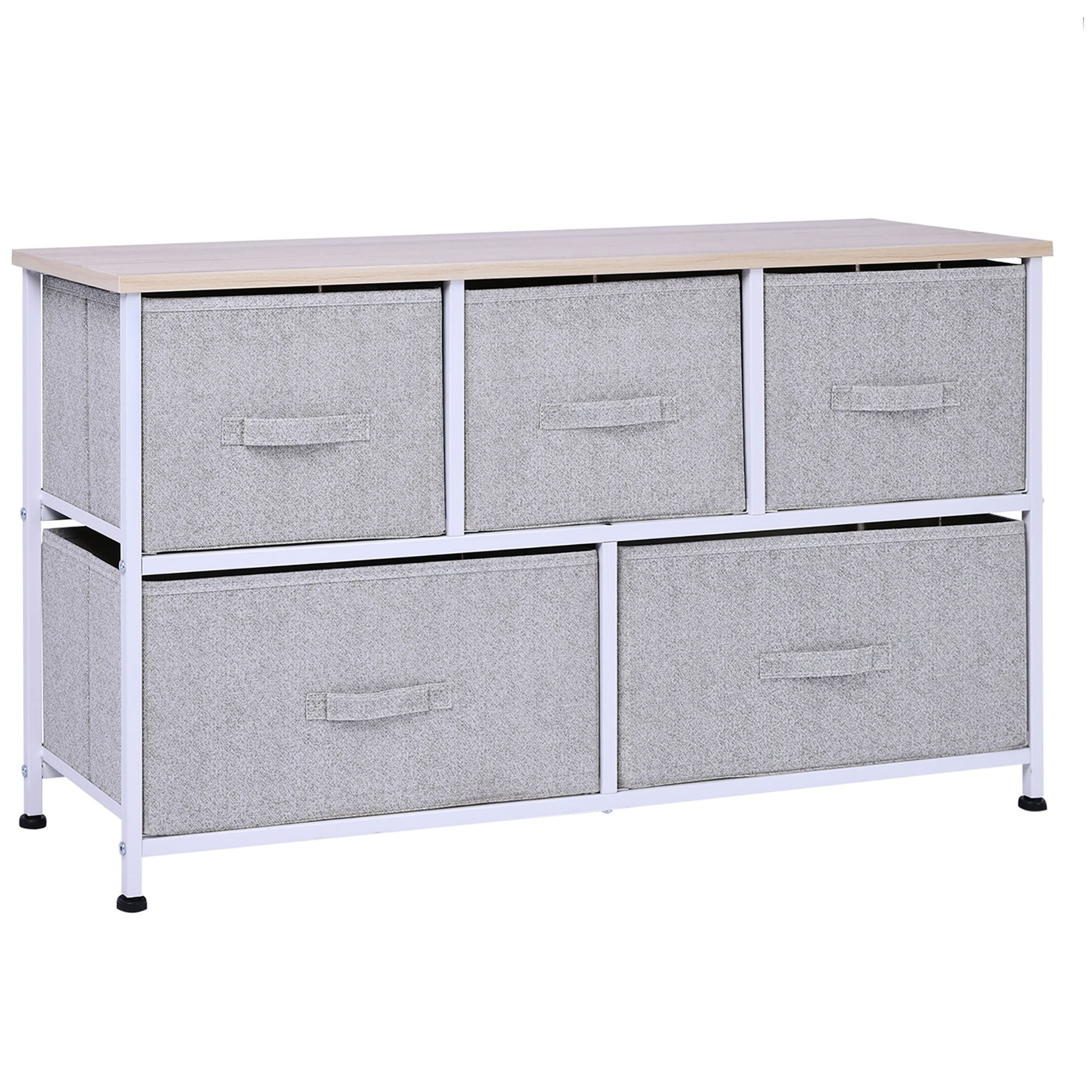 40" L 5 Drawer Horizontal Storage Cube Dresser Unit Bedroom Organizer Livingroom Shelf Tower With Fabric Bins Grey Steel