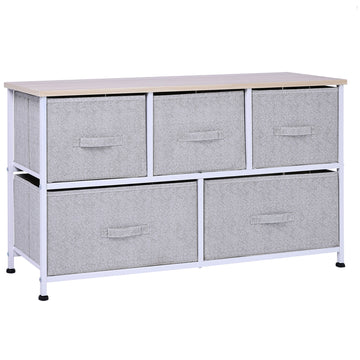 40" L 5 Drawer Horizontal Storage Cube Dresser Unit Bedroom Organizer Livingroom Shelf Tower With Fabric Bins Grey Steel