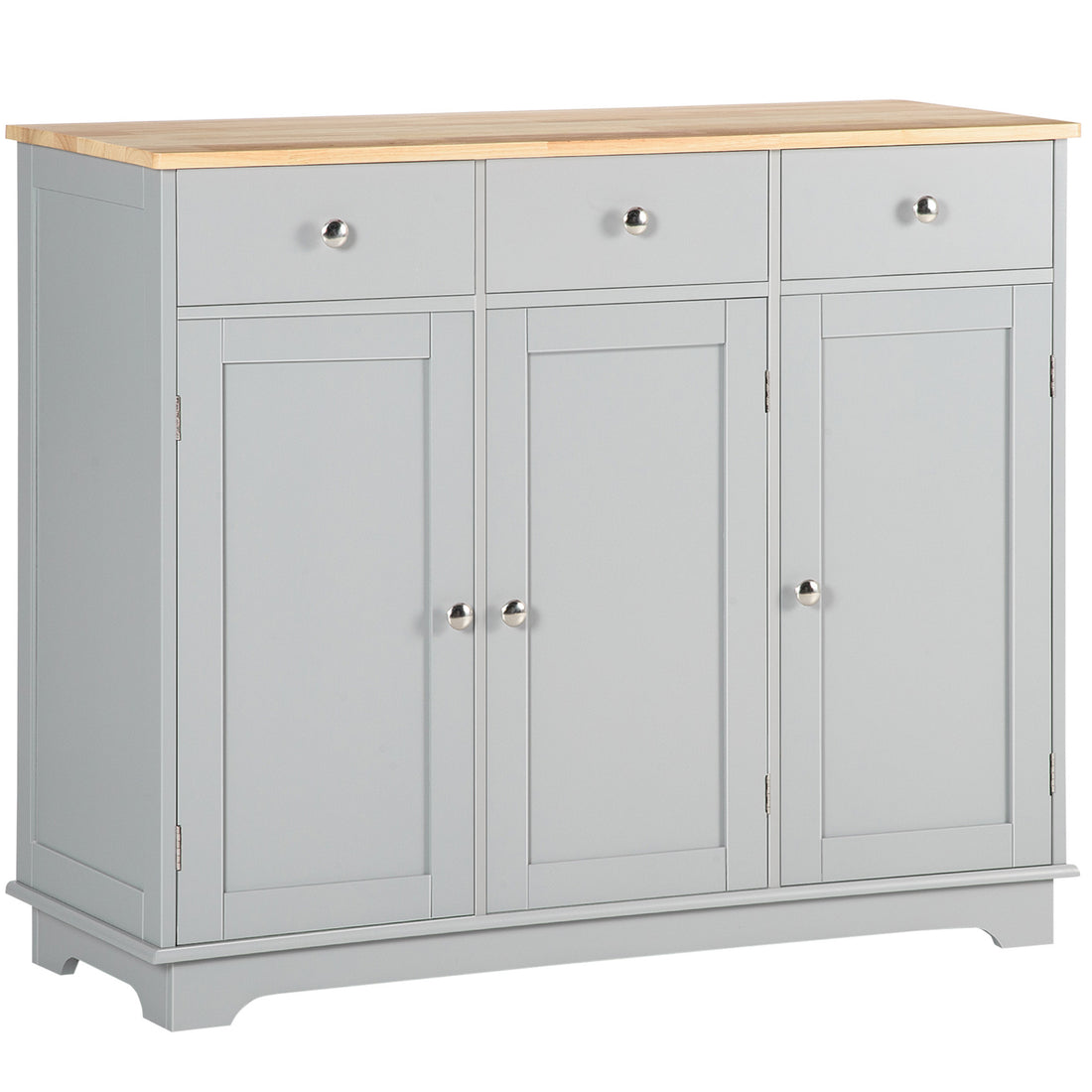 Sideboard Buffet Cabinet With Drawers, Kitchen Cabinet, Coffee Bar Cabinet With Rubberwood Top And Adjustable Shelves For Living Room, Kitchen, Gray Gray Mdf