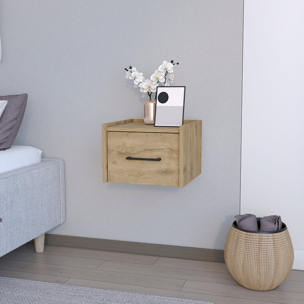 Floating Nightstand Calion, Bedroom, Macadamia Beige Particle Board Engineered Wood