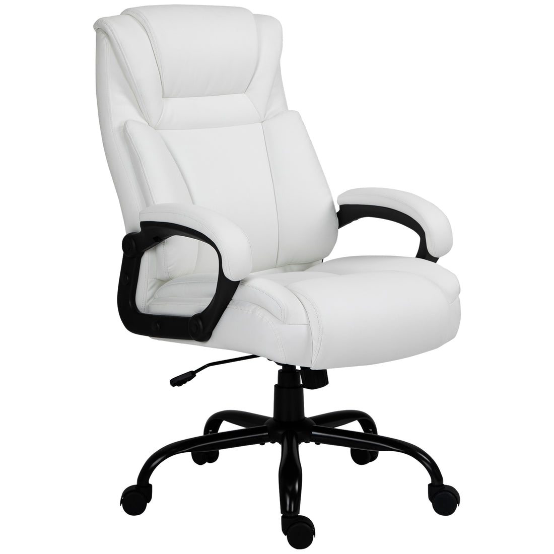 Big And Tall 400Lbs Executive Office Chair With Wide Seat, Computer Desk Chair With High Back Pu Leather Ergonomic Upholstery, Adjustable Height And Swivel Wheels, White White Faux Leather