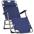 Tanning Chair, 2 In 1 Beach Lounge Chair & Camping Chair W Pillow & Pocket, Adjustable Chaise For Sunbathing Outside, Patio, Poolside, Navy Navy Metal