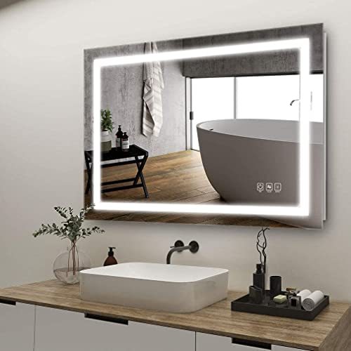LED Mirror for Bathroom 28x36 with Lights, Anti Fog transparent-glass