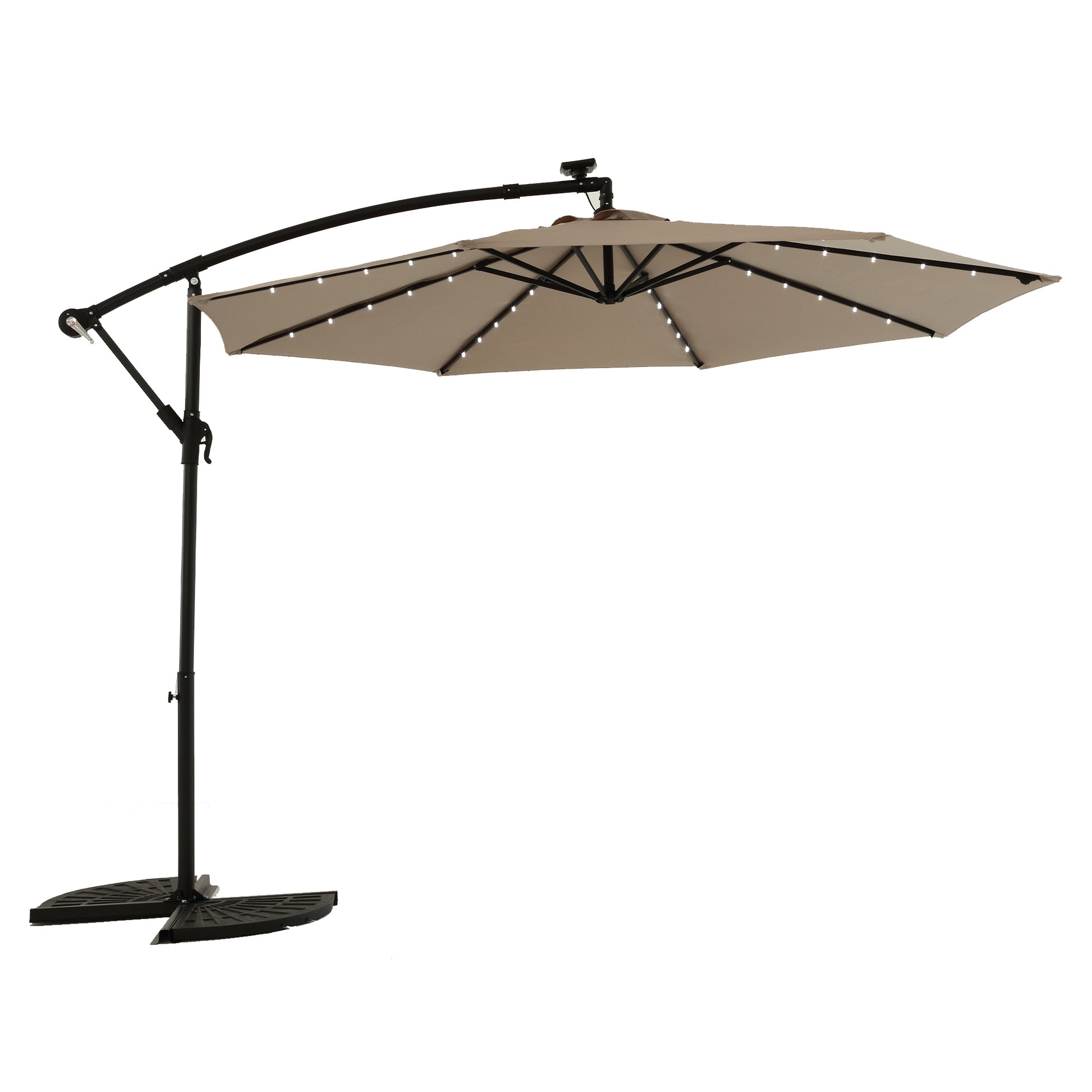10Ft Solar Led Offset Hanging Market Patio Umbrella Khaki No Khaki Garden & Outdoor Steel