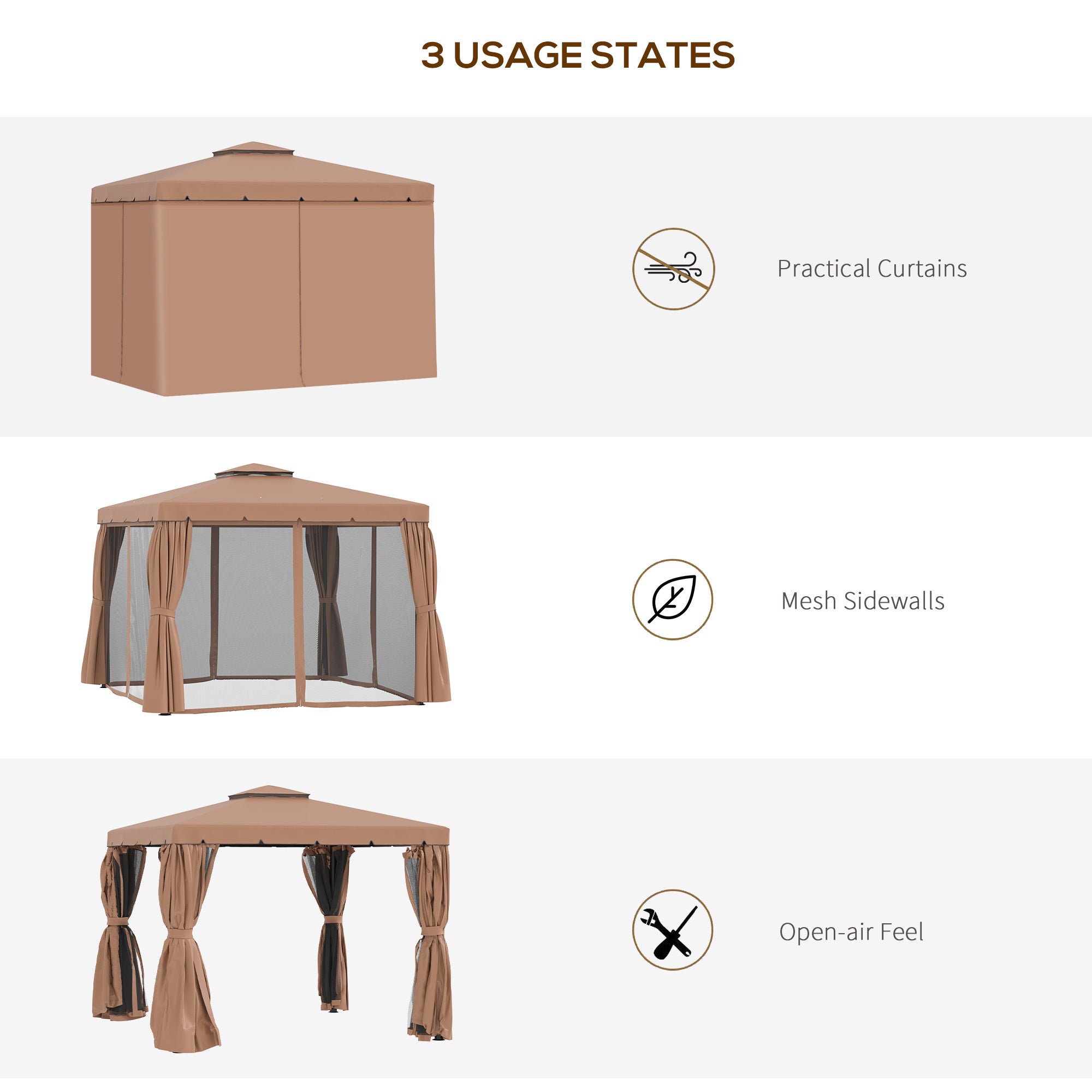 10' x 10' Patio Gazebo, Outdoor Gazebo Canopy Shelter brown-fabric