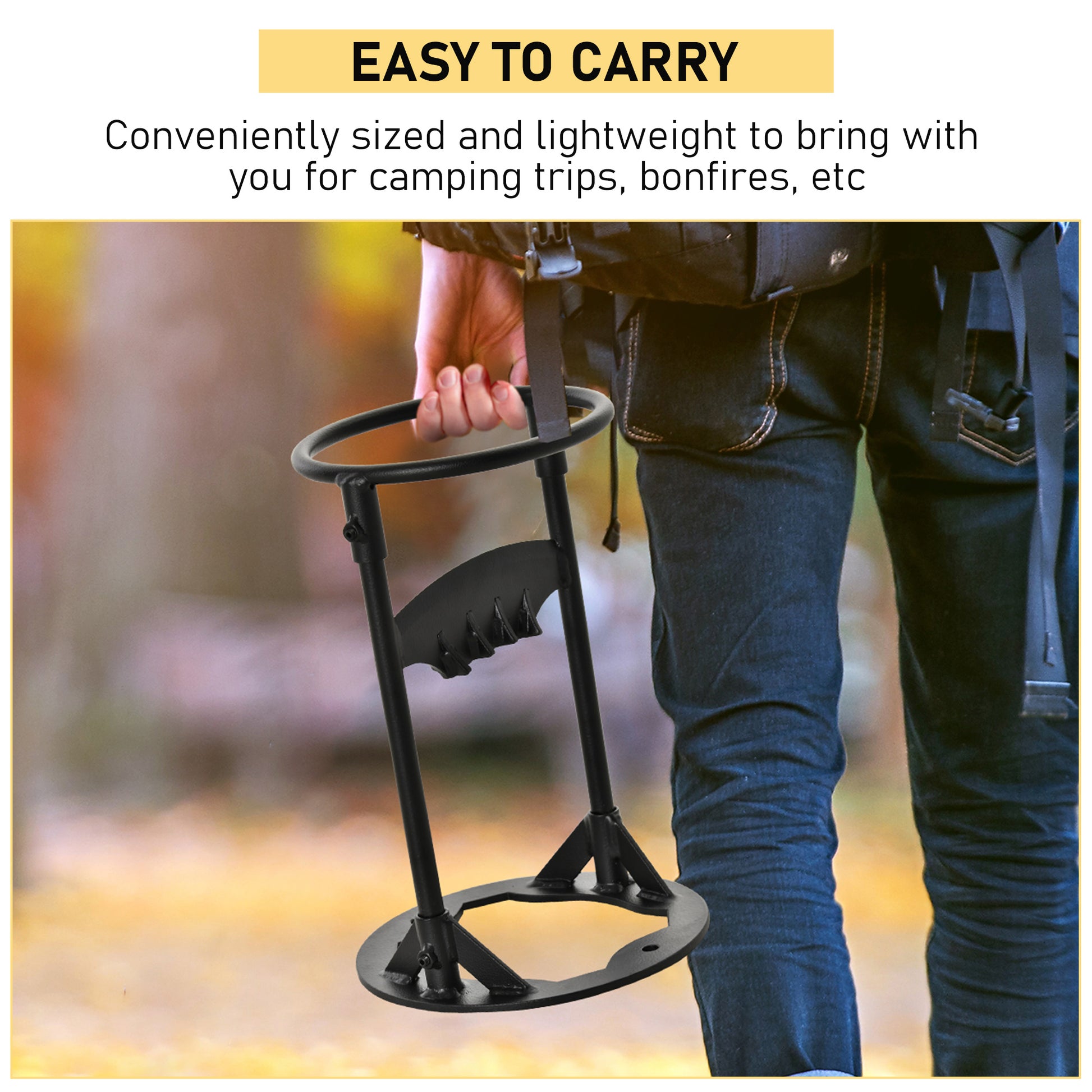 Firewood Kindling Splitter Stand With Hand Guard, Wood Splitter, Carbon Steel Manual Wood Cracker, Log Wedge Cutter, Single Blade, Black, 8.75" Dia X 12.25" H Black Steel