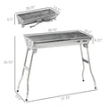 Portable Charcoal Grill, Stainless Steel Folding Outdoor Bbq Grill For Backyard Cooking, Camping, Picnic, Party, Tailgating And Travel With Pan, Grill Rack, Shelves, Hooks Silver Metal